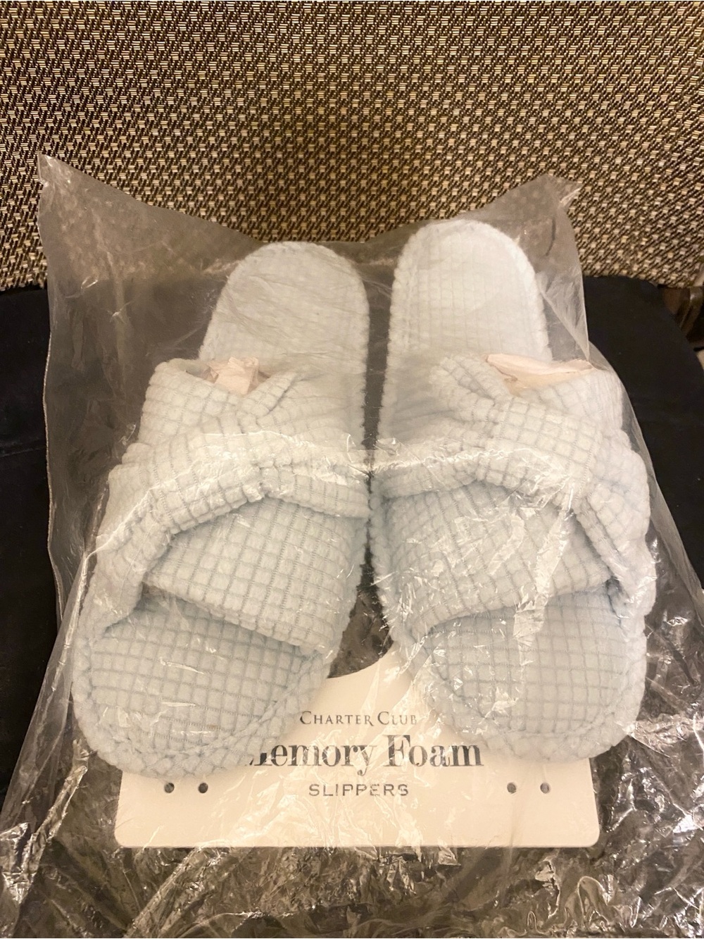 Charter Club Memory Foam Terry Open Toe Slippers Blue US 9-10 NWT
